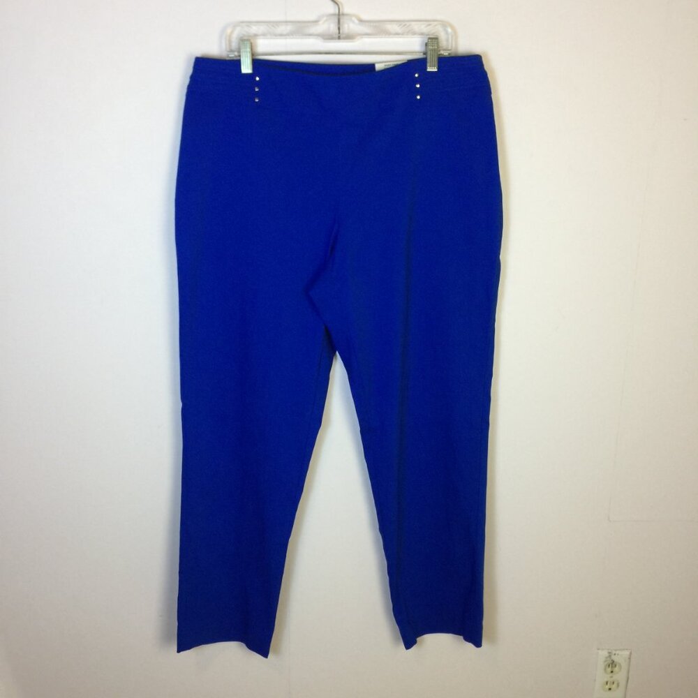 New! JM Collection Pull On Rivet Pants 16W Blue Tummy Control Slim Leg Stud